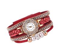 24 Hour Watches Women Weave Quartz Wrist Bracelet Fashion Watches Wrap for Ladies Vintage Watch Women's Watch Brand Men Watches (Red, One Size)