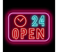 24 Hours OPEN Multi-color Neon Sign Light Decoration LED Neon Light Suitable For Convenience Store Business Light Flower Shop Cafe Night Shop Decoration (14.96"*10.63")