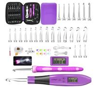 24-in-1 Ergonomic Crochet Hooks Set with LED Light & Stitch Counter - 2.0-14.0mm Interchangeable Metal & Plastic Hook Heads, Yarn Needles, Stitch Markers, Ruler, Thimble & Storage Case