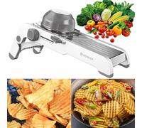 24-In-1 Mandoline Slicer for Kitchen with Waffle Fry Cutter Blade,Adjustable Kitchen Mandoline Slicer,Food Chopper,Safe Mandoline Food Slicer,Mandolin with Waffle Fry Cutter-Grey