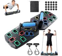 24 in 1 Push Up Board, Load Capacity 150kg, Press Up Board with silicone Coating Handle, 2 Tension Rope, 20 Adhesive Pads and Storage Bag, Push Up Bar, Home Gym Workout Exercise Calisthenics Equipment