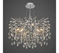 24 in Crystal Chandelier for Dining Room, Round Silver Tree Branches Chandeliers, Top K9 Crystal Chandelier, Modern Chandeliers for Kitchen,Foyer Entryway,Luxury Adjustable Hanging Chandeliers