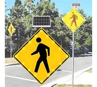 24 In Solar LED Pedestrian Crossing Sign Flashing Blinking Traffic Warning Light IP65 Waterproof Weatherproof Aluminum Alloy(24")