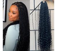24 Inch 120 Strands Boho Crochet Braids with Human Hair Pre Looped Synthetic Hair Box Deep Wave Ends Crochet Hair Braids for Black Women