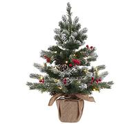 24 Inch 2 FT Pre-lit Snowy Mini Christmas Tree, DESPAS Flocked Small Tabletop Christmas Tree with 20 LED Lights Red Berries Pine Cones and Cloth Bag Base Xmas Decorations for Holiday Party Home