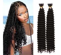 24 Inch 200G Deep Wave Bulk Braiding Hair 4 Bundles Synthetic Curly Crochet Hair Bundles for Micro Braiding No Weft Wet and Wavy Hair Extensions (1B#, 24 Inch(50g/Bundle x4))