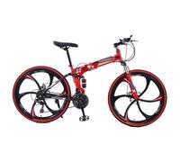 24 Inch 26 Inch Folding Mountain Bike, 21 Speed, High Carbon Steel Frame, Six-Bladed Wheels, MTB Bicycle with Dual Shock Absorbers, Foldable Bike for Men and Women D,24 inch