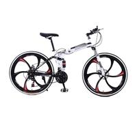 24 Inch 26 Inch Folding Mountain Bike, 21 Speed, High Carbon Steel Frame, Six-Bladed Wheels, MTB Bicycle with Dual Shock Absorbers, Foldable Bike for Men and Women A,24 inch