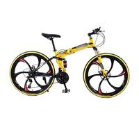 24 Inch 26 Inch Folding Mountain Bike, 21 Speed, High Carbon Steel Frame, Six-Bladed Wheels, MTB Bicycle with Dual Shock Absorbers, Foldable Bike for Men and Women C,26 inch