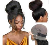 24 Inch 360 HD Lace Front Wigs Human Hair Kinky Straight 220 Density Hidden Strap Flexible Fit Glueless 360 Wig Human Hair Full Lace Pre Plucked Pre Cut with Invisible Drawstring for Black Women