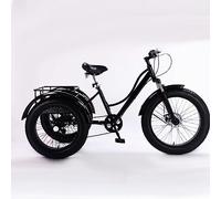 24 inch Adult Tricycle,7 Speed Cruiser Trike, All Terrain Fat Tire 3 Wheel Bikes with Large Basket for Seniors, Women, Men, Adult Trikes for Shopping Picnic Outdoor Sports (Size : Black)