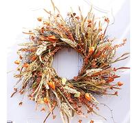 24 inch artificial fall-autumn wreath, autumn wreaths for the front door outside with maple leaf and berry, Halloween Easter Thanksgiving wreath for the front door