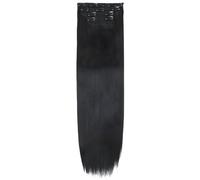 24-Inch Black Clip-in Curly Hair Extensions, Heat-Resistant Synthetic Set, 4 Pieces for Volume and Versatility