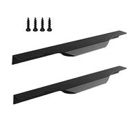 24 Inch Black Finger Edge Pull 2 Pack Cabinet Door Handles Aluminum Alloy Concealed Wardrobe Handle Hidden Invisible Furniture Long Strip Pull for Home Kitchen Bedroom Drawer, Matte 600mm with Screws