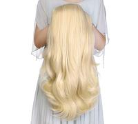 24 Inch Blond Wavy 3/4 Half Wig Long lightest Synthetic Hair Extensions Capless Wigs Hair Clips Extension For Women 210g（24“ #4）