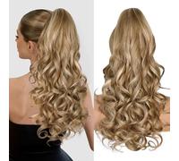 24 Inch Blonde Ponytail Extension, Claw Clip Ponytail Hair Extensions, Curly Clip in Ponytail Hair Extensions, Synthetic Layered Pony Tail Hair Pieces for Women (Medium Blonde With Beige Highlights)