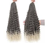 24 Inch Boho Box Braids Crochet Hair,Bohemian Curly Ends Messy Pre-looped Synthetic Hairs for Black Women(4 613 Color,4Pcs)