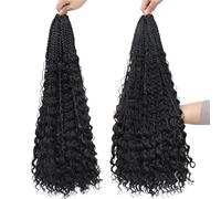 24 Inch Boho Box Braids Crochet Hair,Bohemian Curly Ends Messy Pre-looped Synthetic Hairs for Black Women(1B Color,3Pcs)