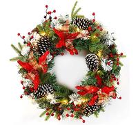 24 inch Christmas Wreath Decorative Christmas With Light Door Winter Pine Cone (Flower Berries Pine)
