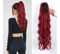 24 Inch Claw Clip in High Ponytail Extension Clip on Loose Wavy Fake Ponytails for Women Synthetic Pony Tails Hairpiece (Wine Red)