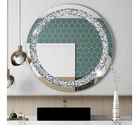 24 Inch Crushed Diamond Round Glass Wall Mirror, Bathroom Mirror, Wall Decoration Hanging Mirror, Suitable for Living Room, Bedroom, Vanity