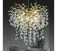 24 inch Crystal Chandelier for Dining Room, 60CM Round Gold Tree Branches Chandeliers, Top K9 Crystal Chandelier, Modern Chandeliers for Kitchen,Foyer Entryway,Luxury Adjustable Hanging Chandeliers