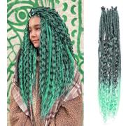 24 Inch Elastic Dread Ponytail Boho Synthetic Dreadlock Extensions Hippie Single Ended Dreads 0.6 Cm Width Crochet Long Curly Hair For Women(T1B/Cyan)