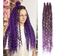 24 Inch Elastic Dread Ponytail Boho Synthetic Dreadlock Extensions Hippie Single Ended Dreads 0.6 Cm Width Crochet Long Curly Hair For Women(T1B/Purple)