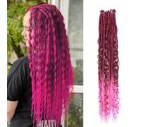 24 Inch Elastic Dread Ponytail Boho Synthetic Dreadlock Extensions Hippie Single Ended Dreads 0.6 Cm Width Crochet Long Curly Hair For Women(T1B/Roseo)