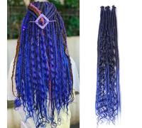 24 Inch Elastic Dread Ponytail Boho Synthetic Dreadlock Extensions Hippie Single Ended Dreads 0.6 Cm Width Crochet Long Curly Hair For Women(T1B/Blue)