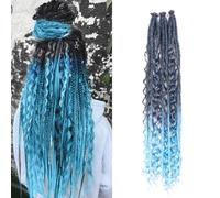 24 Inch Elastic Dread Ponytail Boho Synthetic Dreadlock Extensions Hippie Single Ended Dreads 0.6 Cm Width Crochet Long Curly Hair For Women(T1B/Light Blue)