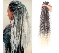 24 Inch Elastic Dread Ponytail Boho Synthetic Dreadlock Extensions Hippie Single Ended Dreads 0.6 Cm Width Crochet Long Curly Hair For Women(T1B/613)