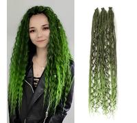 24 Inch Elastic Dread Ponytail Boho Synthetic Dreadlock Extensions Hippie Single Ended Dreads 0.6 Cm Width Crochet Long Curly Hair For Women(T1B/Green)