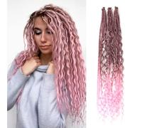 24 Inch Elastic Dread Ponytail Boho Synthetic Dreadlock Extensions Hippie Single Ended Dreads 0.6 Cm Width Crochet Long Curly Hair For Women(T1B/Pink)