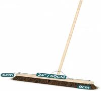 24 Inch Extra Wide Broom with Wooden Handle, Soft Coco or Hard Bristles Sweeping Brush, Heavy Duty Floor Yard Patio Cleaning Broom with Metal Support Beam (Hard Bristle Brush)