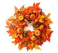 24 Inch Fall Wreaths for Front Door, Fall Decorations for Home,Fall Wreath,Autumn Wreath with Pumpkins Berries Maple Leaves for Thanksgiving Halloween Decorations Indoor Outdoor Outside Fall Decor