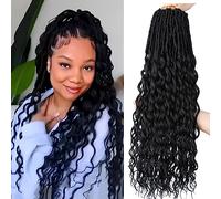 24 Inch Faux Locs Crochet Hair 6 Packs Soft Goddess Locs Crochet Braids Deep Wave Pre Looped Crochet Hair Extensions for Black Women (24 Inch, 1B)