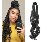 24 Inch French Curl Dreadlock Extensions Double Ended 1B/Black 10 Strands Loose Wavy Synthetic Handmade Reggae Dread Braids