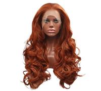 24 Inch Ginger Synthetic Lace Front Wig Long Wavy Wigs Glueless Heat Resistant for Cosplay Party Daily Wear Womans Hair Topper
