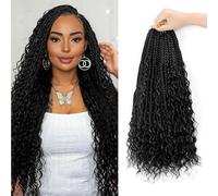 24 Inch Goddess Box Braids Crochet Hair Bohemian Crochet Braids with Curly Ends Boho Box Braid With Human Hair Mixed for Black Women 7 Packs 1B#
