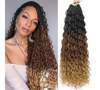 24 Inch Goddess Box Braids Crochet Hair Bohemian Crochet Braids with Curly Ends Boho Box Braid With Human Hair Mixed for Black Women 7 Packs 1B/30/27#