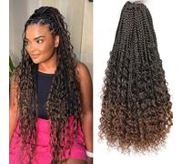 24 Inch Goddess Box Braids Crochet Hair Bohemian Crochet Braids with Curly Ends Boho Box Braid With Human Hair Mixed for Black Women 7 Packs 1B/30#