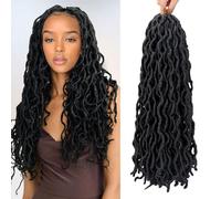 24 Inch Goddess Faux locs Crochet Hair 6 Packs/Lot Soft Gypsy Locs Wavy Crochet Braids Dreadlocks 3 Tone Curly Wavy Twist Braiding Hair Extensions African Roots Braid（1B)