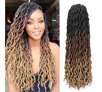 24 Inch Goddess Faux locs Crochet Hair 6 Packs/Lot Soft Gypsy Locs Wavy Crochet Braids Dreadlocks 3 Tone Curly Wavy Twist Braiding Hair Extensions African Roots Braid（1B/30/27)
