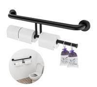 24 Inch Grab Bar w/Double Toilet Paper Roll Holder Black, iHansee Stainless Steel Shower Support Balanced Support Handle, Wall Mounted Safety Handrail Grab Rail for Elderly Senior Handicap Disabled
