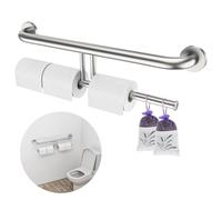 24 Inch Grab Bar w/Double Toilet Paper Roll Holder Brushed Nickel, Stainless Steel Shower Support Balanced Support Handle, Wall Mounted Safety Handrail Grab Rail for Elderly Senior Handicap Disabled