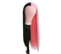 24 Inch Half Pink Half Black Synthetic Lace Front Wigs,Long Straight Hair for Women,180 Density Fluffy and Natural