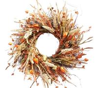 24 Inch Harvest Wheat Wreath for Front Door, Autumn Grain Circle Garland with Berries for Wedding Indoor Outdoor Decor