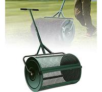 24 Inch Heavy Duty Peat Moss Spreader - Push/Tow Lawn & Garden Spreader for Compost, Top Soil, Mulch - Metal Mesh Roller Basket Sifter for Yard Care - Walk Behind Spreader
