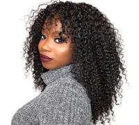 24 inch Human Hair Wig For Women Curly Wigs With Bang 180% Density 100% Human Hair With Fringe Wigs For Women Afro Kinky Curly Wigs Glueless None Lace Afro Hair Wigs
